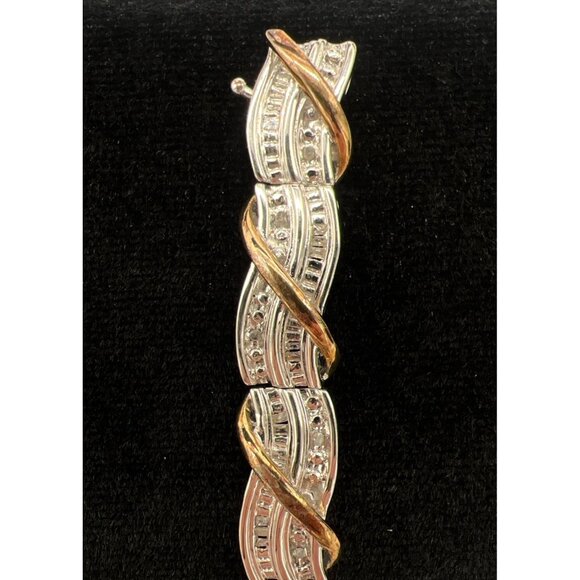 Gold & Silver Tone Bracelet W/ Cubic Zirconia Accents 7 Inches Elegant Design Se - Picture 4 of 5